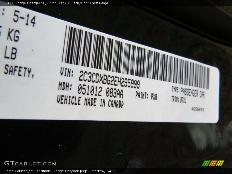 Pitch Black / Black/Light Frost Beige 2014 Dodge Charger SE