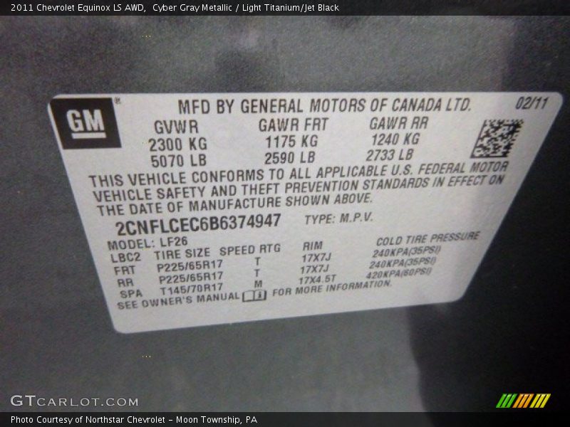 Cyber Gray Metallic / Light Titanium/Jet Black 2011 Chevrolet Equinox LS AWD