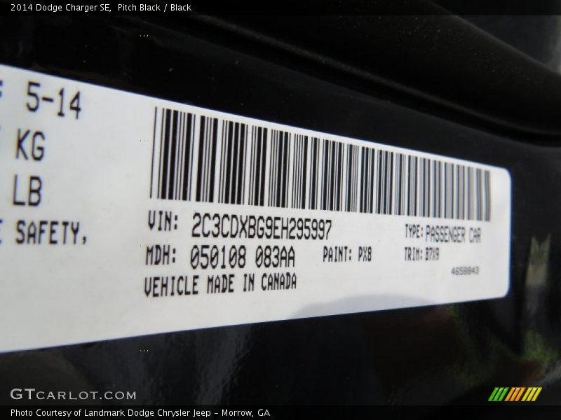 Pitch Black / Black 2014 Dodge Charger SE