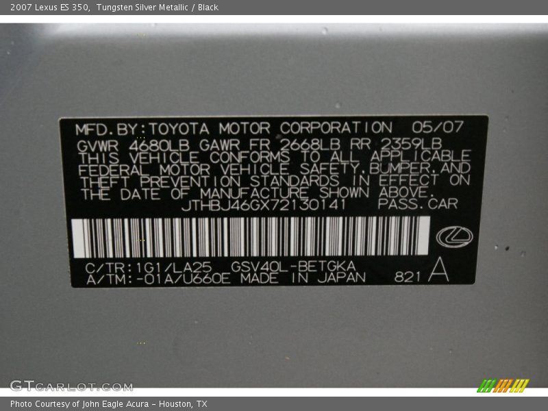 Tungsten Silver Metallic / Black 2007 Lexus ES 350