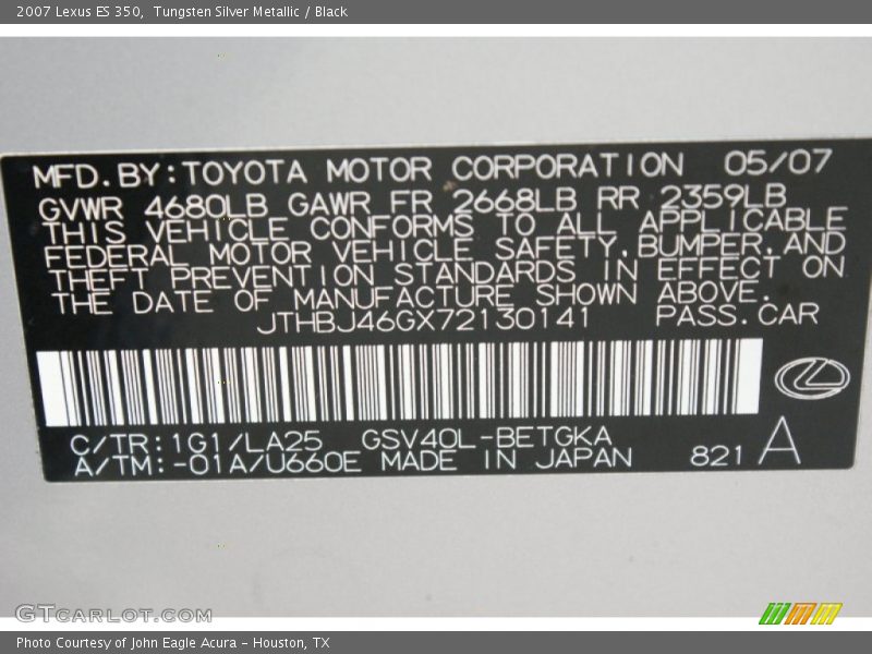 Tungsten Silver Metallic / Black 2007 Lexus ES 350