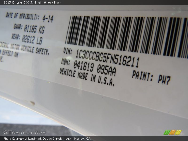 2015 200 S Bright White Color Code PW7