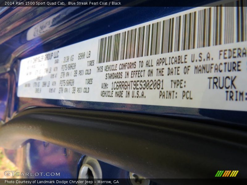 2014 1500 Sport Quad Cab Blue Streak Pearl Coat Color Code PCL