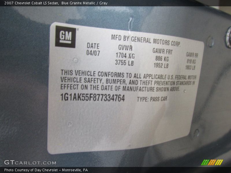 Blue Granite Metallic / Gray 2007 Chevrolet Cobalt LS Sedan