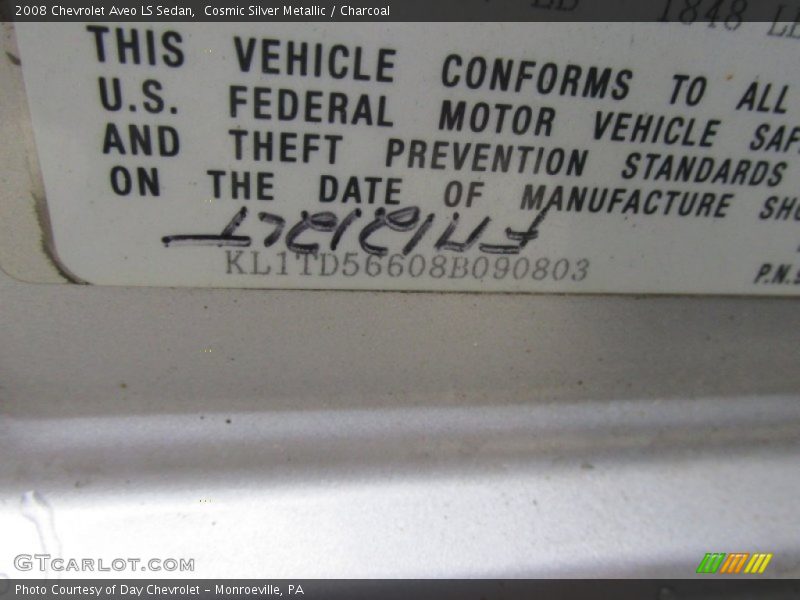 Cosmic Silver Metallic / Charcoal 2008 Chevrolet Aveo LS Sedan