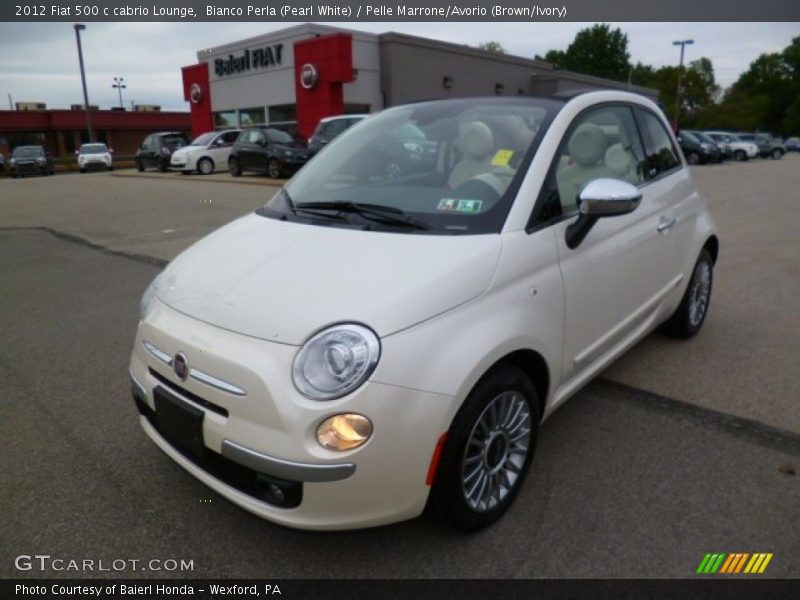 Bianco Perla (Pearl White) / Pelle Marrone/Avorio (Brown/Ivory) 2012 Fiat 500 c cabrio Lounge