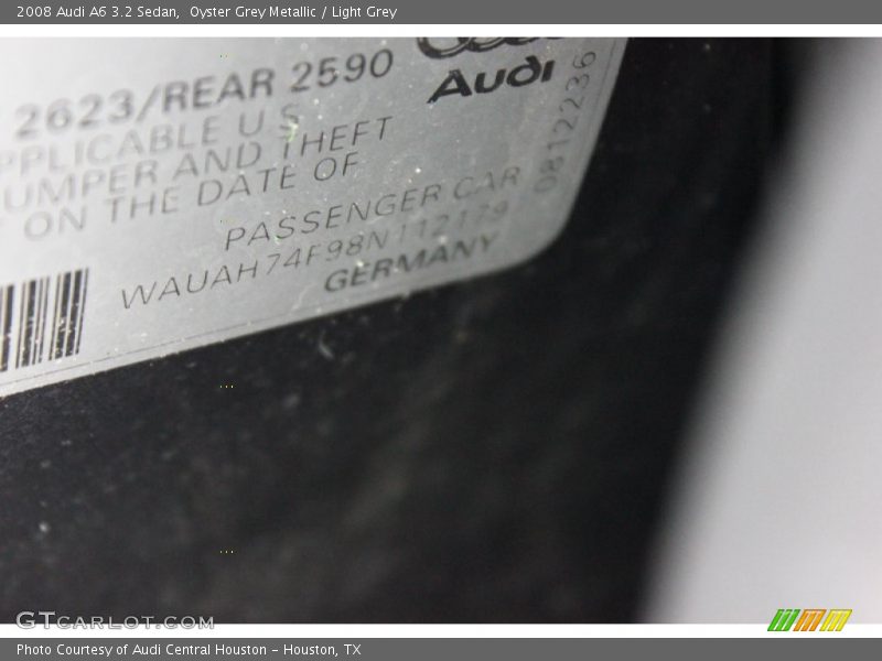 Oyster Grey Metallic / Light Grey 2008 Audi A6 3.2 Sedan