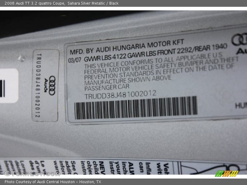 Sahara Silver Metallic / Black 2008 Audi TT 3.2 quattro Coupe