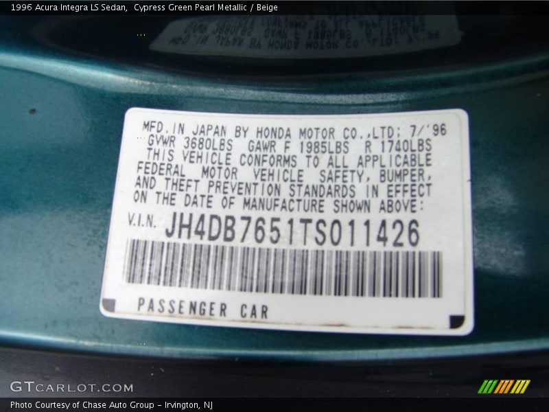 Cypress Green Pearl Metallic / Beige 1996 Acura Integra LS Sedan