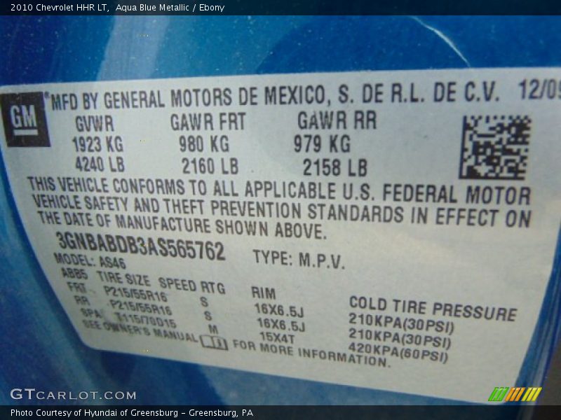 Aqua Blue Metallic / Ebony 2010 Chevrolet HHR LT