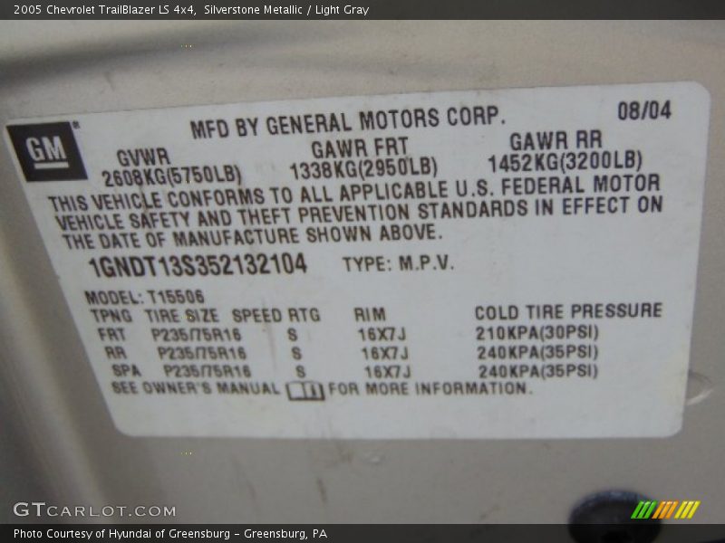 Silverstone Metallic / Light Gray 2005 Chevrolet TrailBlazer LS 4x4