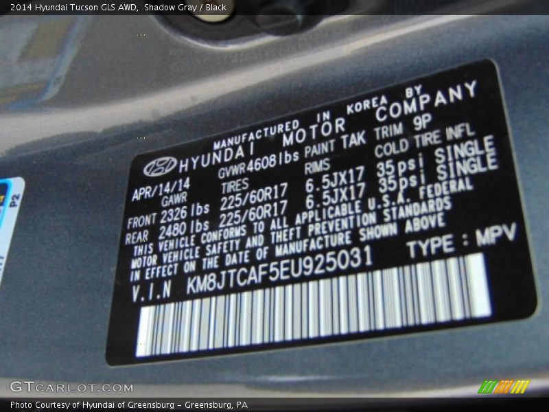 Shadow Gray / Black 2014 Hyundai Tucson GLS AWD