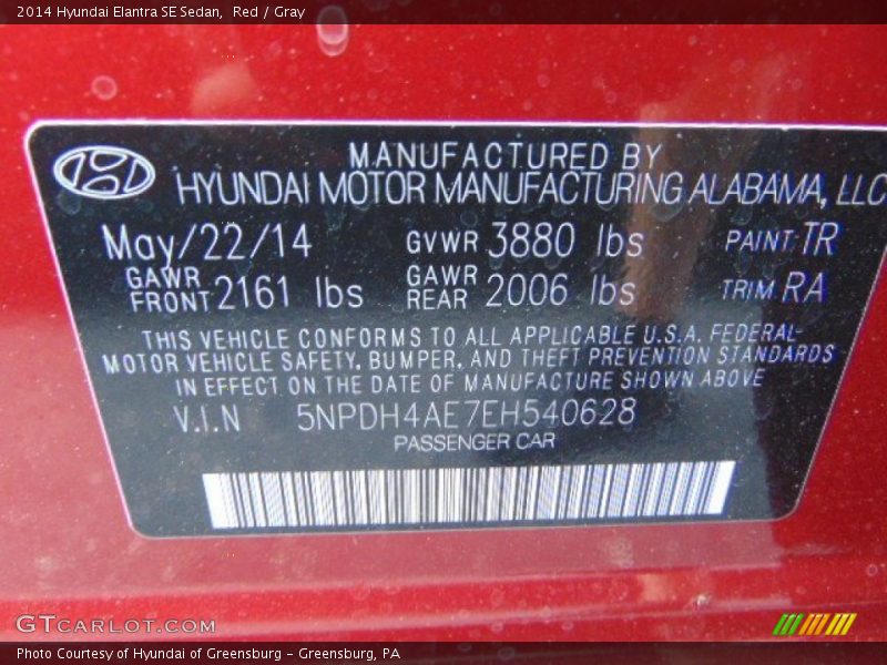 Red / Gray 2014 Hyundai Elantra SE Sedan