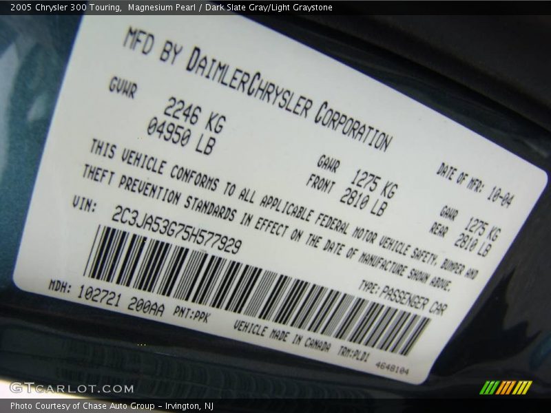 Magnesium Pearl / Dark Slate Gray/Light Graystone 2005 Chrysler 300 Touring