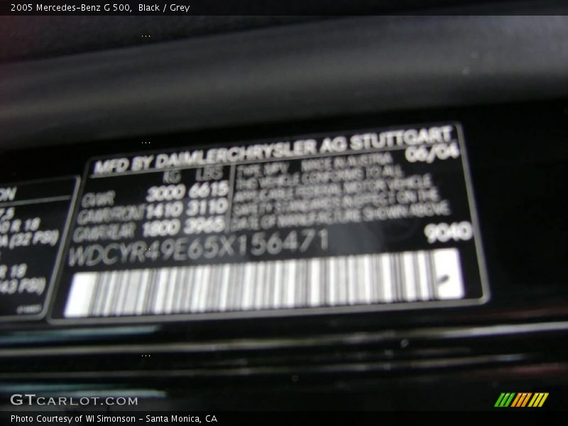 Black / Grey 2005 Mercedes-Benz G 500