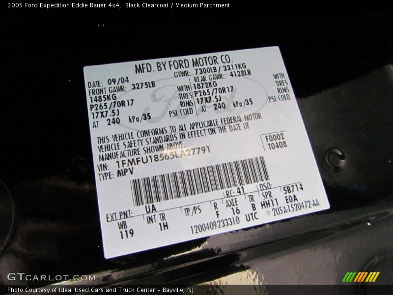 2005 Expedition Eddie Bauer 4x4 Black Clearcoat Color Code UA