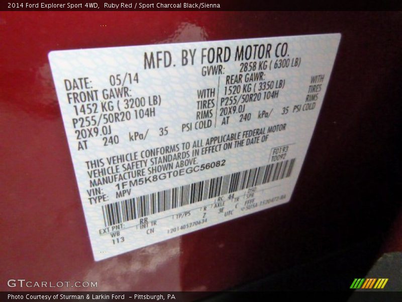 Ruby Red / Sport Charcoal Black/Sienna 2014 Ford Explorer Sport 4WD