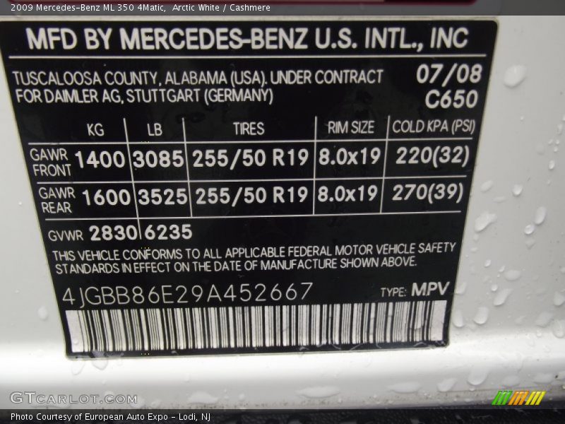 Arctic White / Cashmere 2009 Mercedes-Benz ML 350 4Matic