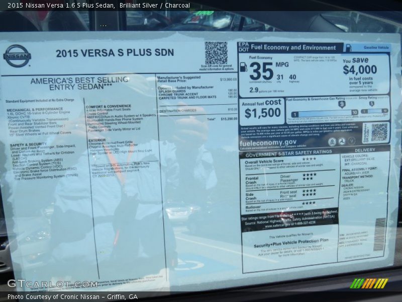  2015 Versa 1.6 S Plus Sedan Window Sticker