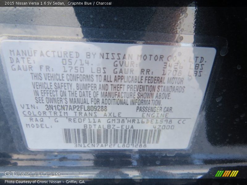 2015 Versa 1.6 SV Sedan Graphite Blue Color Code RAQ