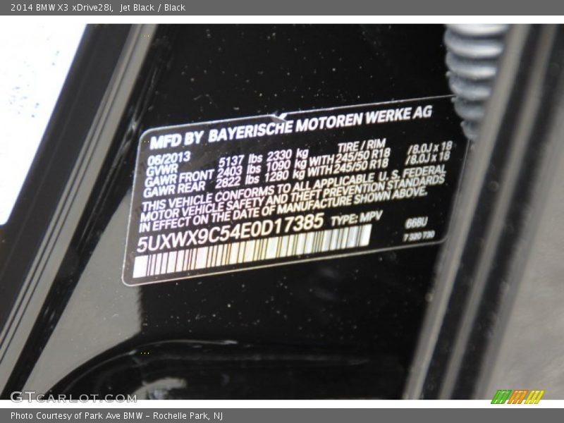 2014 X3 xDrive28i Jet Black Color Code 668
