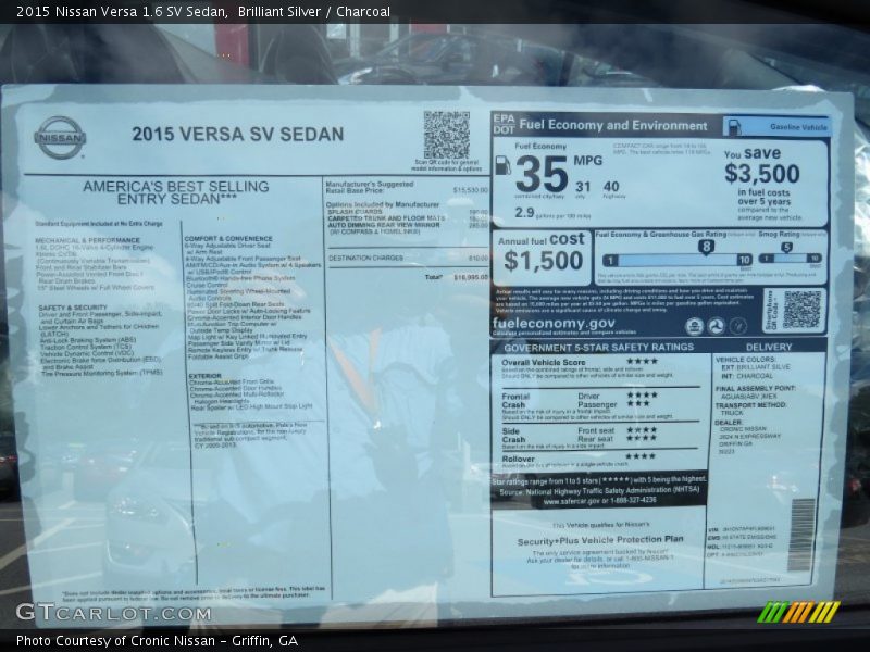 Brilliant Silver / Charcoal 2015 Nissan Versa 1.6 SV Sedan