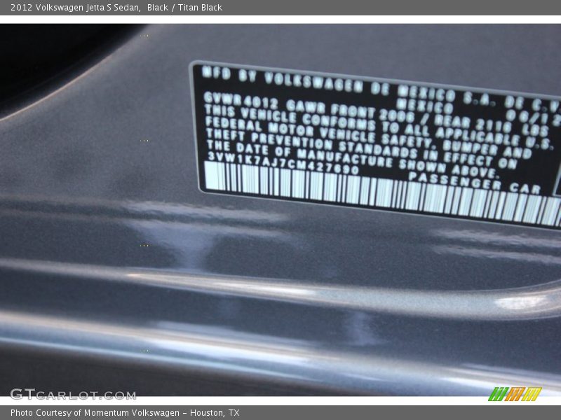 Black / Titan Black 2012 Volkswagen Jetta S Sedan