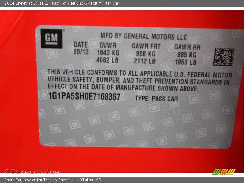 Red Hot / Jet Black/Medium Titanium 2014 Chevrolet Cruze LS
