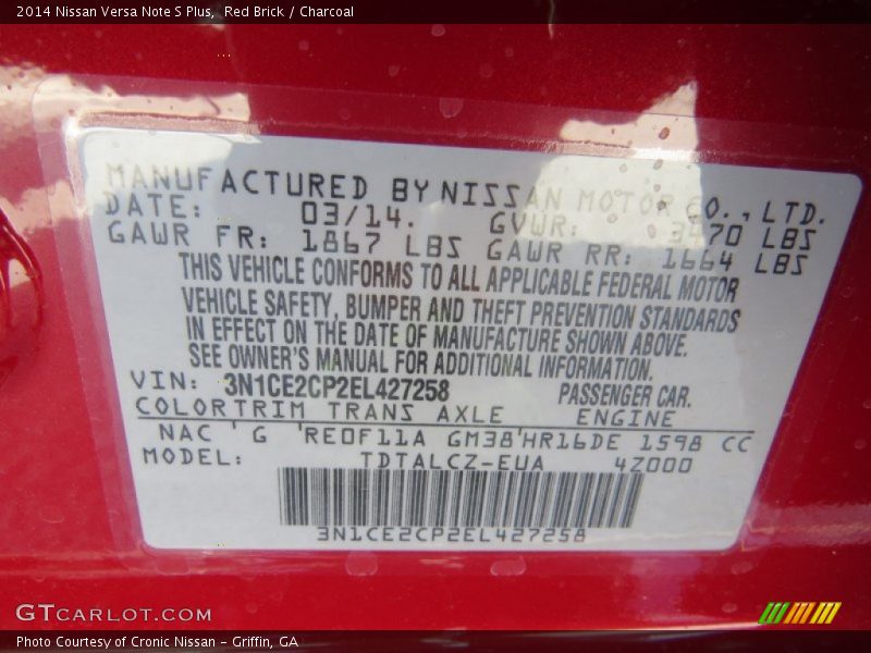 Red Brick / Charcoal 2014 Nissan Versa Note S Plus
