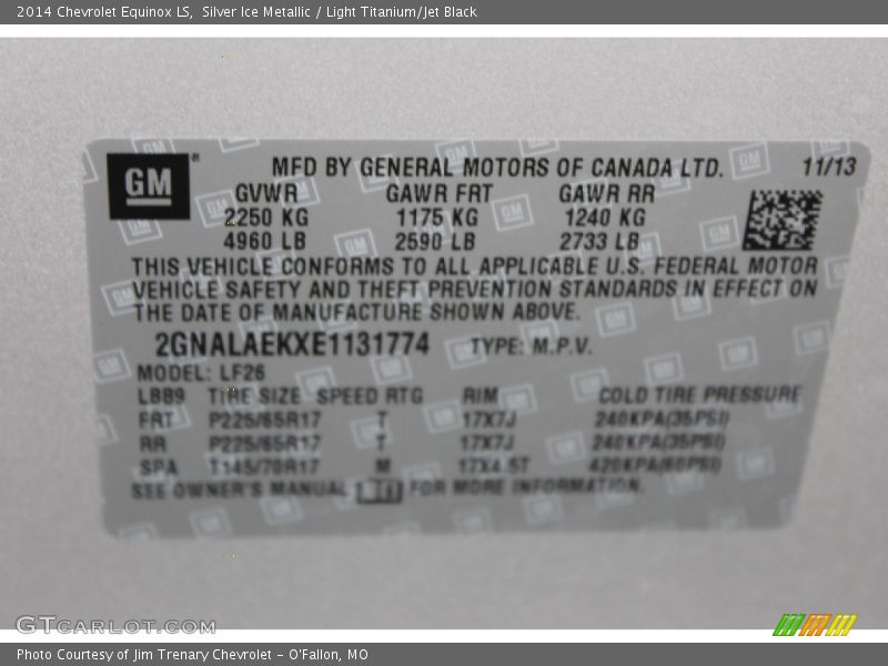 Silver Ice Metallic / Light Titanium/Jet Black 2014 Chevrolet Equinox LS