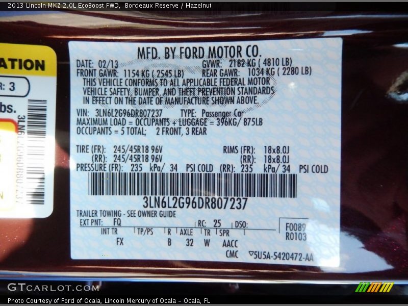 Bordeaux Reserve / Hazelnut 2013 Lincoln MKZ 2.0L EcoBoost FWD