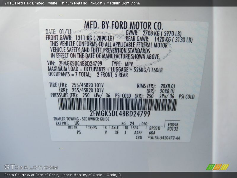 White Platinum Metallic Tri-Coat / Medium Light Stone 2011 Ford Flex Limited