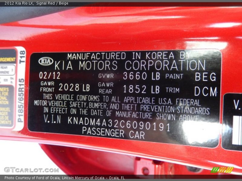 Signal Red / Beige 2012 Kia Rio LX