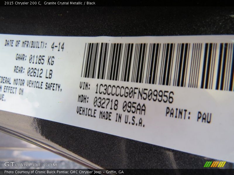 Granite Crystal Metallic / Black 2015 Chrysler 200 C