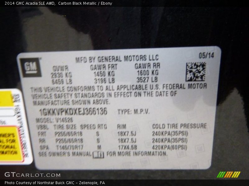 Carbon Black Metallic / Ebony 2014 GMC Acadia SLE AWD