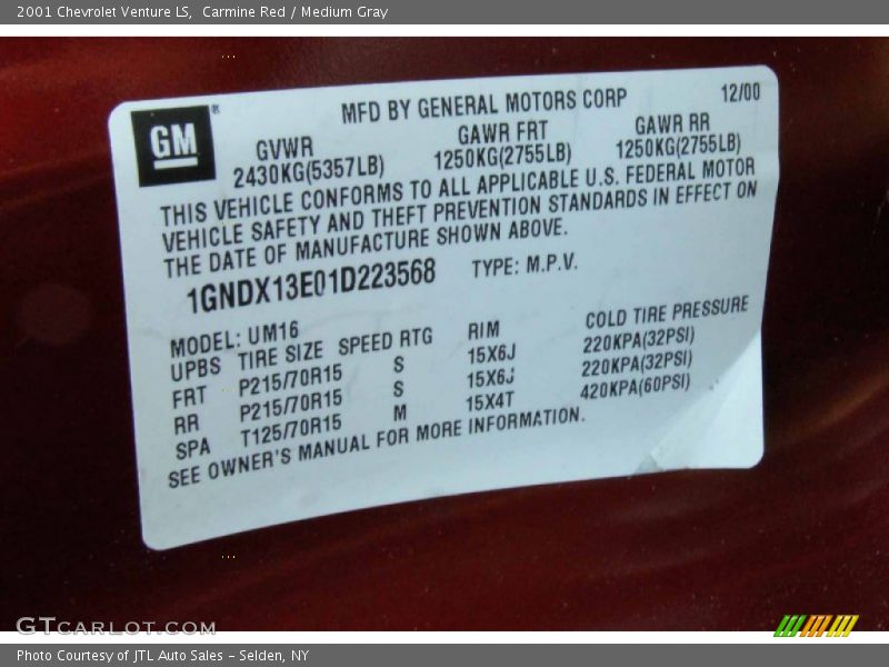 Carmine Red / Medium Gray 2001 Chevrolet Venture LS