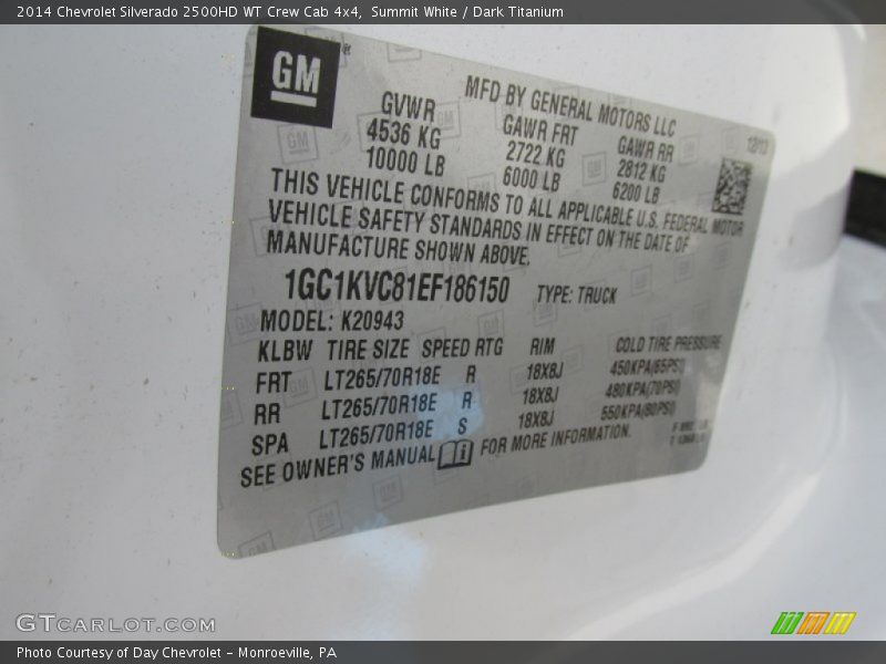 Summit White / Dark Titanium 2014 Chevrolet Silverado 2500HD WT Crew Cab 4x4