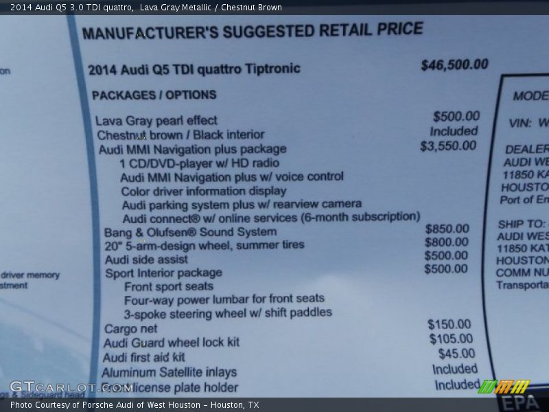  2014 Q5 3.0 TDI quattro Window Sticker