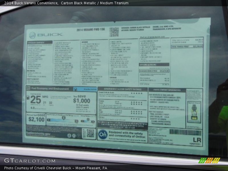 Carbon Black Metallic / Medium Titanium 2014 Buick Verano Convenience