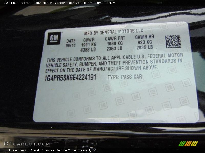 Carbon Black Metallic / Medium Titanium 2014 Buick Verano Convenience
