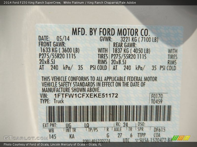 White Platinum / King Ranch Chaparral/Pale Adobe 2014 Ford F150 King Ranch SuperCrew