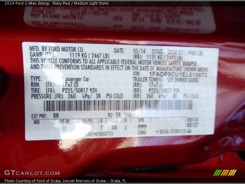 2014 C-Max Energi Ruby Red Color Code RR
