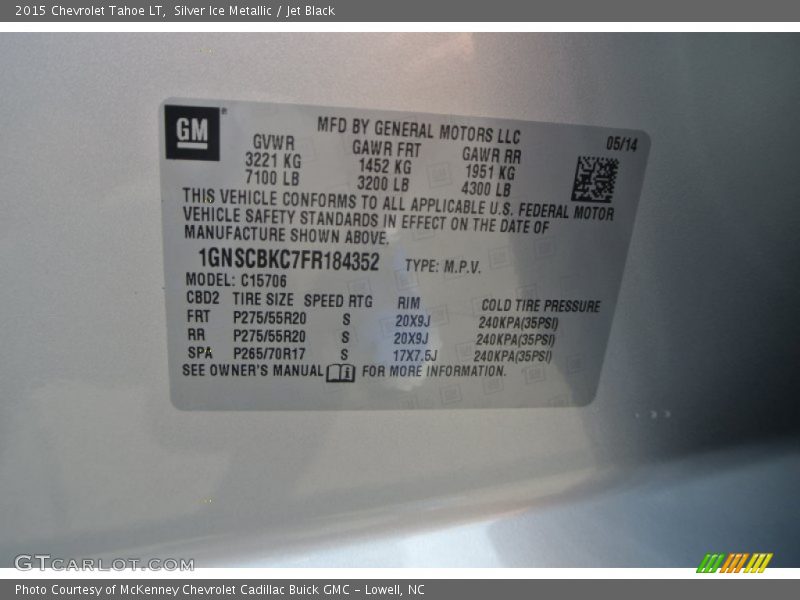 Silver Ice Metallic / Jet Black 2015 Chevrolet Tahoe LT