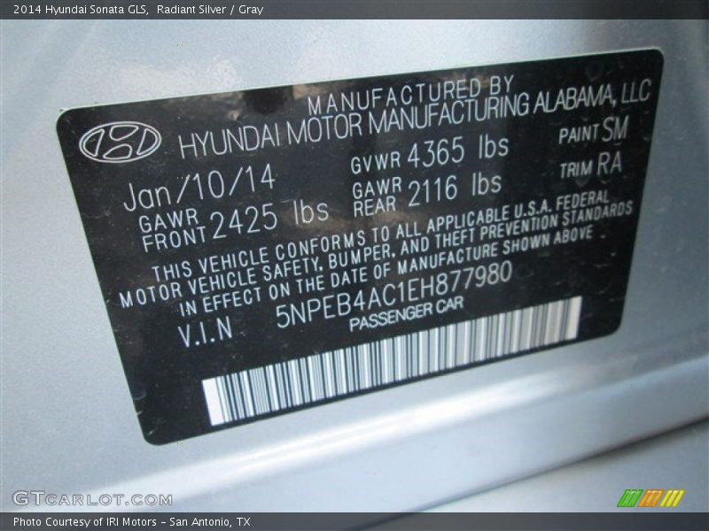 Radiant Silver / Gray 2014 Hyundai Sonata GLS