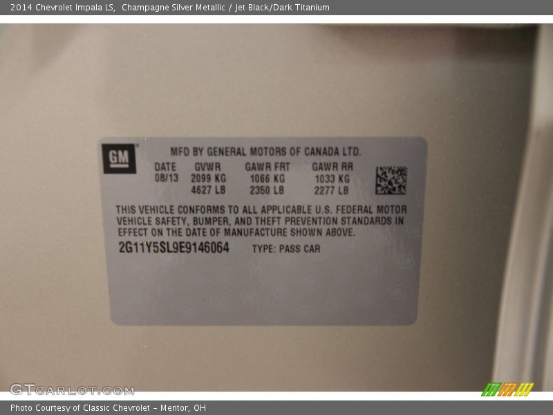 Champagne Silver Metallic / Jet Black/Dark Titanium 2014 Chevrolet Impala LS