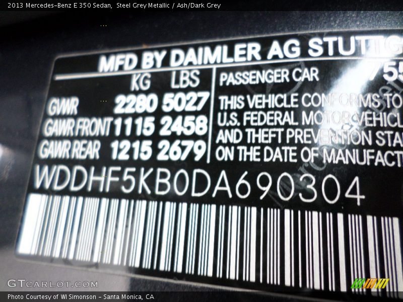 Steel Grey Metallic / Ash/Dark Grey 2013 Mercedes-Benz E 350 Sedan