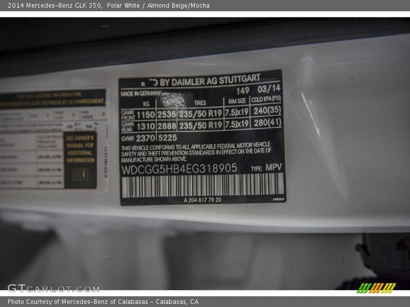 Polar White / Almond Beige/Mocha 2014 Mercedes-Benz GLK 350