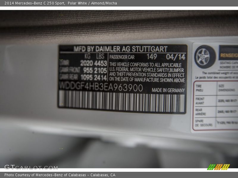 Polar White / Almond/Mocha 2014 Mercedes-Benz C 250 Sport