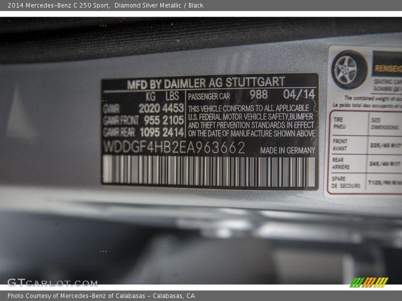 Diamond Silver Metallic / Black 2014 Mercedes-Benz C 250 Sport