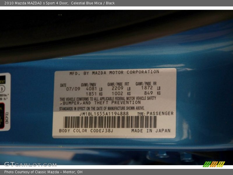 Celestial Blue Mica / Black 2010 Mazda MAZDA3 s Sport 4 Door